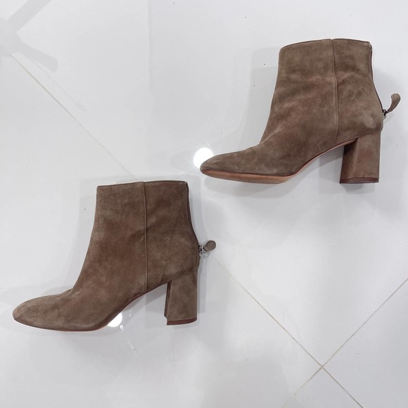Sole Society Tan Gray Suedelike Boots Zipper Heels Shoes Back Zip 7.5 - Picture 1 of 6